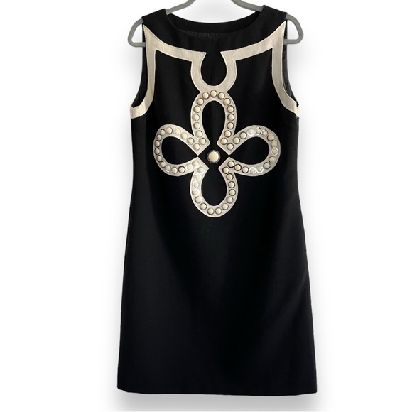 Tory Burch Dresses & Skirts - TORY BURCH Clover Beaded Appliqué Sleeveless Wool Shift Dress Size 12 Black